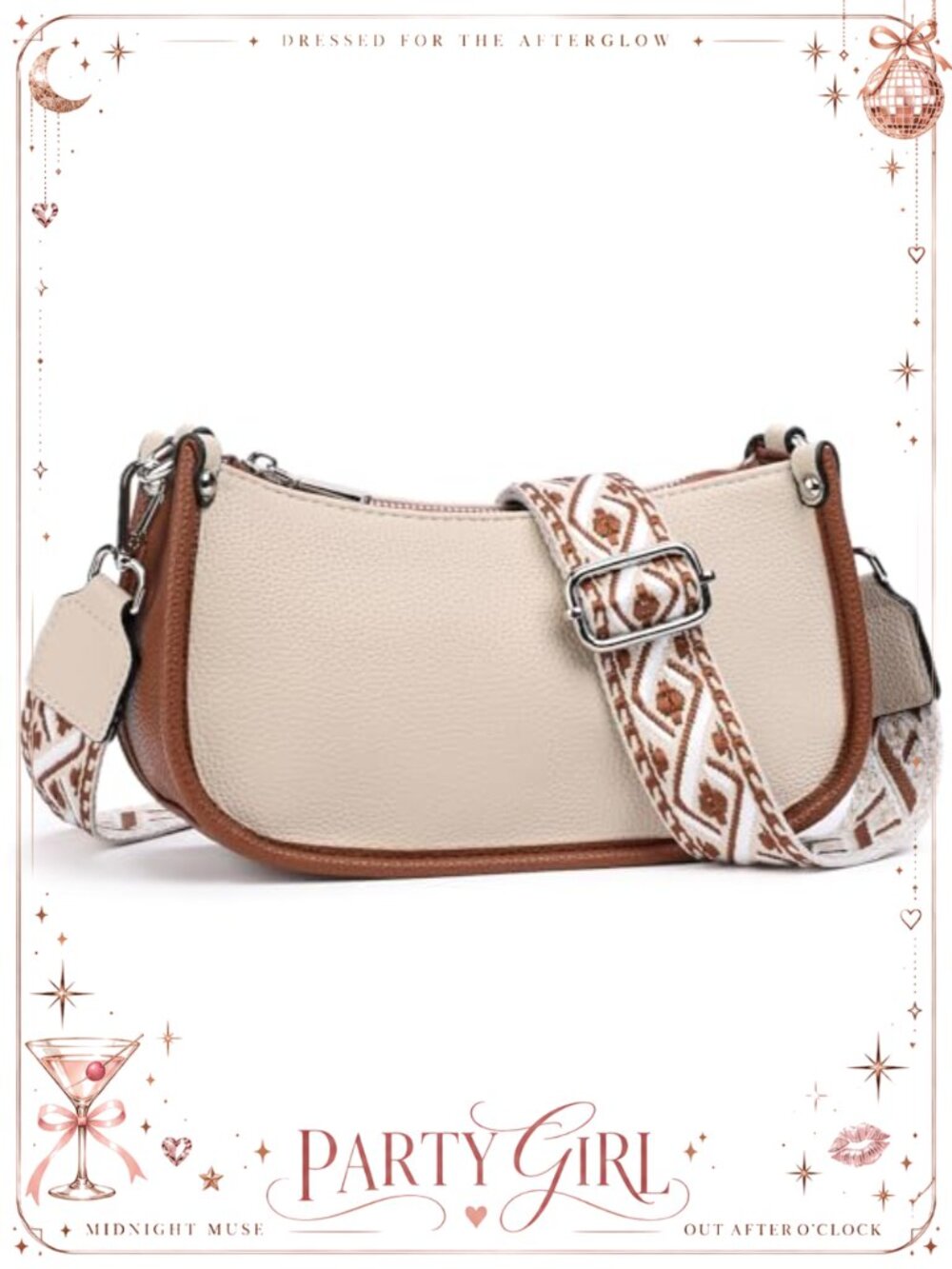 Small PU Leather Hobo Shoulder Bag Crossbody Women Wide Strap Bohemian
